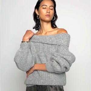 Nation Ltd NWT Alpaca Off the Shoulder Sweater Gray Size S Balloon Sleeves New